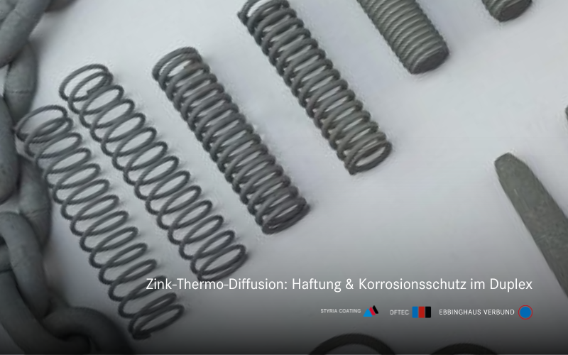 Metallfedern und Kette mit Zink-Thermo-Diffusionsschicht – Beispielteile für haftstarken Duplex-Korrosionsschutz (ZTD)